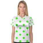 Polka Dots - Neon Green on White Women s V-Neck Sport Mesh Tee
