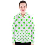 Polka Dots - Neon Green on White Women s Zipper Hoodie