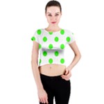 Polka Dots - Neon Green on White Crew Neck Crop Top