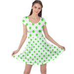 Polka Dots - Neon Green on White Cap Sleeve Dress