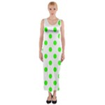 Polka Dots - Neon Green on White Fitted Maxi Dress