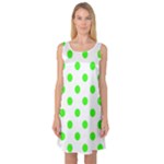 Polka Dots - Neon Green on White Sleeveless Satin Nightdress