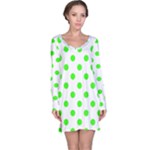 Polka Dots - Neon Green on White Long Sleeve Nightdress