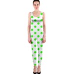 Polka Dots - Neon Green on White OnePiece Catsuit