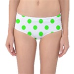 Polka Dots - Neon Green on White Mid-Waist Bikini Bottoms