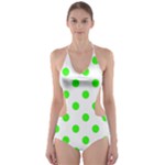 Polka Dots - Neon Green on White Cut-Out One Piece Swimsuit