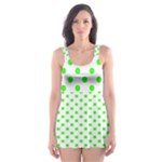 Polka Dots - Neon Green on White Skater Dress Swimsuit