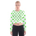 Polka Dots - Neon Green on White Women s Cropped Sweatshirt