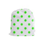 Polka Dots - Neon Green on White Drawstring Pouch (L)
