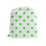 Polka Dots - Neon Green on White Drawstring Pouch (XL)