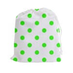Polka Dots - Neon Green on White Drawstring Pouch (XXl)