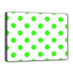Polka Dots - Neon Green on White Canvas 16  x 12  (Stretched)