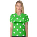 Polka Dots - White on Lime Green Women s V-Neck Sport Mesh Tee