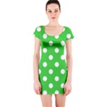 Polka Dots - White on Lime Green Short Sleeve Bodycon Dress