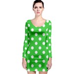 Polka Dots - White on Lime Green Long Sleeve Bodycon Dress