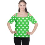 Polka Dots - White on Lime Green Women s Cutout Shoulder Tee