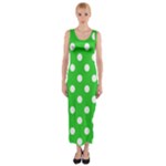 Polka Dots - White on Lime Green Fitted Maxi Dress