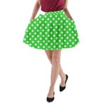 Polka Dots - White on Lime Green A-Line Pocket Skirt