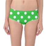 Polka Dots - White on Lime Green Mid-Waist Bikini Bottoms
