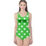 Polka Dots - White on Lime Green One Piece Swimsuit