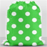 Polka Dots - White on Lime Green Drawstring Bag (Large)