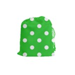 Polka Dots - White on Lime Green Drawstring Pouch (M)