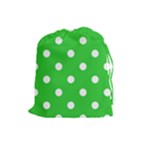 Polka Dots - White on Lime Green Drawstring Pouch (L)