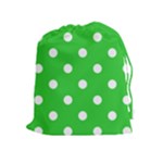 Polka Dots - White on Lime Green Drawstring Pouch (XL)