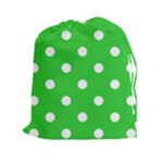 Polka Dots - White on Lime Green Drawstring Pouch (XXl)