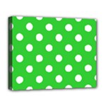 Polka Dots - White on Lime Green Deluxe Canvas 20  x 16  (Stretched)