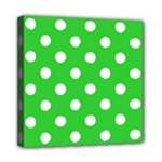 Polka Dots - White on Lime Green Mini Canvas 8  x 8  (Stretched)