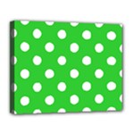 Polka Dots - White on Lime Green Canvas 14  x 11  (Stretched)