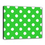 Polka Dots - White on Lime Green Canvas 20  x 16  (Stretched)