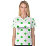 Polka Dots - Lime Green on White Women s V-Neck Sport Mesh Tee