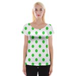 Polka Dots - Lime Green on White Women s Cap Sleeve Top