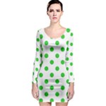 Polka Dots - Lime Green on White Long Sleeve Bodycon Dress