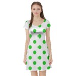 Polka Dots - Lime Green on White Short Sleeve Skater Dress