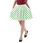 Polka Dots - Lime Green on White A-Line Pocket Skirt