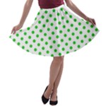 Polka Dots - Lime Green on White A-line Skater Skirt