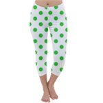 Polka Dots - Lime Green on White Capri Winter Leggings