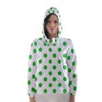 Polka Dots - Lime Green on White Hooded Wind Breaker (Women)