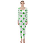 Polka Dots - Lime Green on White Long Sleeve Catsuit