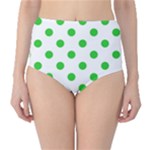Polka Dots - Lime Green on White High-Waist Bikini Bottoms
