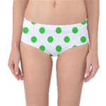 Polka Dots - Lime Green on White Mid-Waist Bikini Bottoms