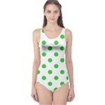Polka Dots - Lime Green on White One Piece Swimsuit