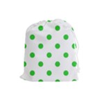 Polka Dots - Lime Green on White Drawstring Pouch (L)