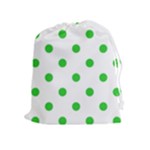 Polka Dots - Lime Green on White Drawstring Pouch (XL)