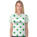Polka Dots - Dark Pastel Green on White Women s V-Neck Sport Mesh Tee