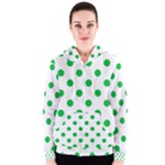 Polka Dots - Dark Pastel Green on White Women s Zipper Hoodie