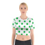 Polka Dots - Dark Pastel Green on White Cotton Crop Top